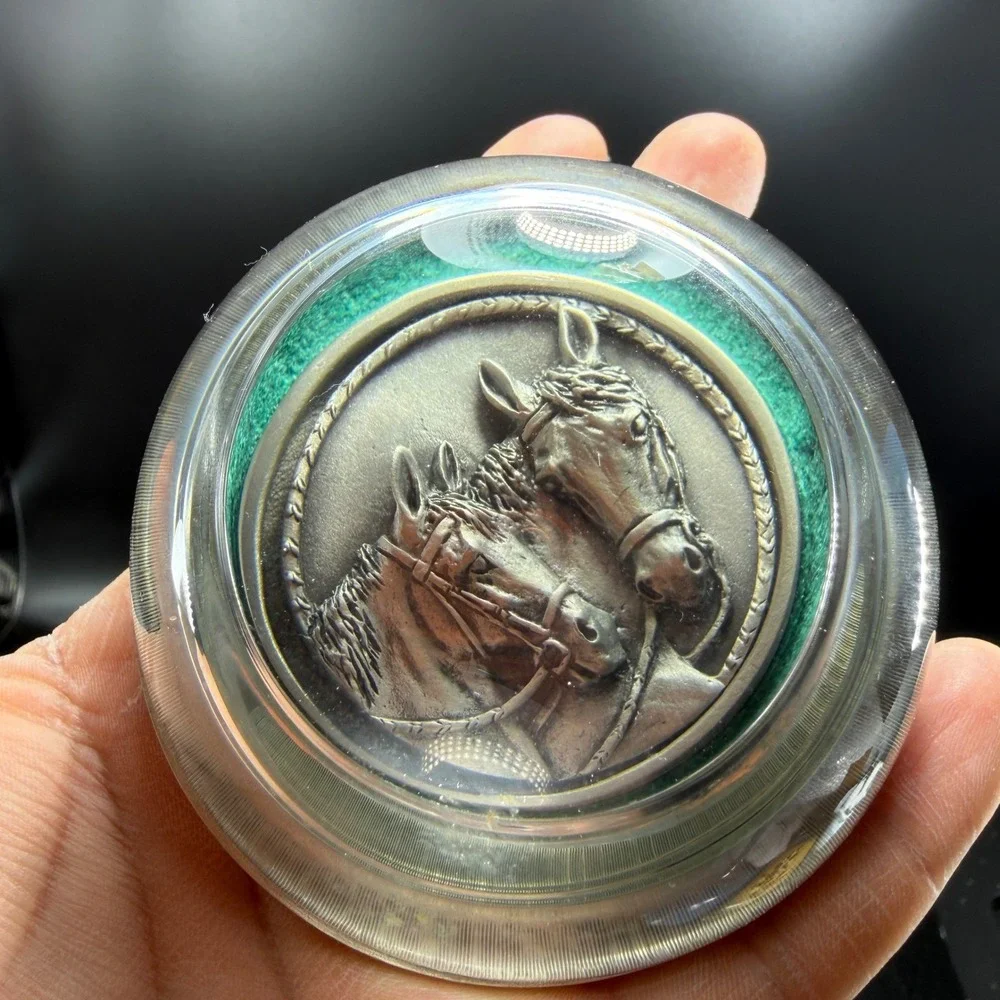 Vintage‎ Fort Pewter Horse Heads Dome Paperweight Equestrian Desk Decor 3 Inch